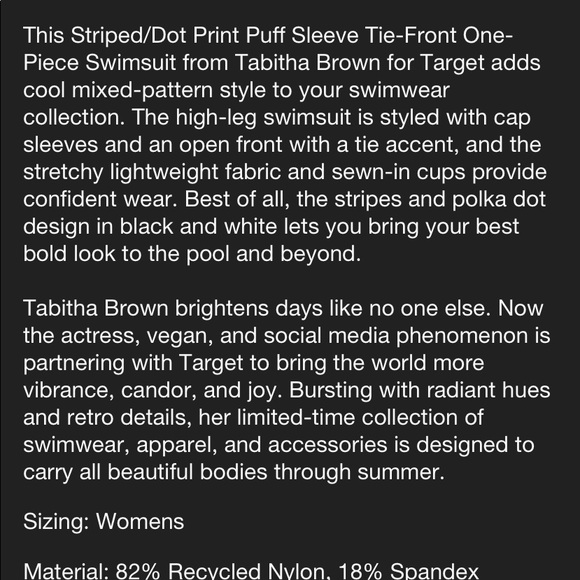 Striped Dot Print Puff Sleeve Tie Front One Piece Swimsuit Tabitha Brown NWT - Picture 11 of 16